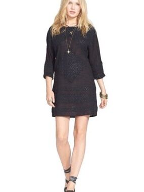 Free People Black Floral Lace-Trim Dress